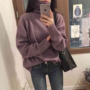 Turtleneck Winter Sweater Women Pullover Girls Tops Vintage Autumn Elegant Female Knitted Outerwear Warm Oversize 210423