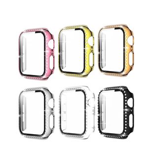 Glass Screen Protector bling Case For Apple Watch 6 cases 44mm 40mm iWatch 42mm 38mm diamond bumper Cover Accessories with box