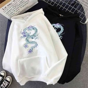 Cool Dragon Plus Size Stampa Felpe Donna Donne Oversize Tops Cappuccio Felpe Femminile Pullover Casual Hoody Harajuku Style coreano vestiti 210805