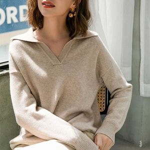 Polo Collar Höst Vintertröja Pullovers Kvinnor Lösa Tjock Cashmere Sweater Pullover Kvinnor Oversize Sweater Jumper 211103