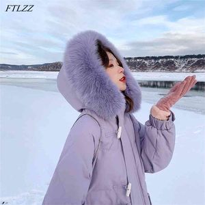 Зимние женщины настоящая лиса мех с капюшоном 90% белый утка вниз пальто Parkas повседневная теплая женщина 210430