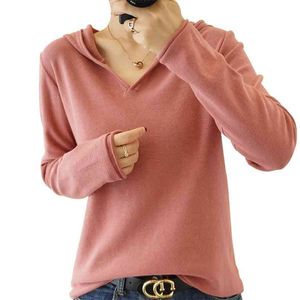 Skräddarsydd Sheep Cotton Hooded Sweater Kvinnors långärmad stickad pullover Lossa Casual Hoodie Top 210918