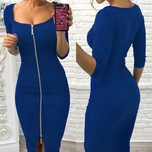 Casual Dresses Summer Women's Sexy Square Neck Bodycon Dress Party Evening Prom Fashion Slim Fit Ladies Solid 3/4 Sleeve