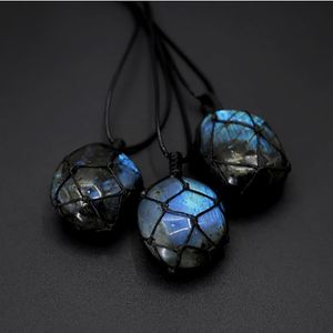 Pingente Colares Dragões Coração Labradorite Colar Natural Stone Envoltório Trança Yoga Macrame para Homens Mulheres Energia