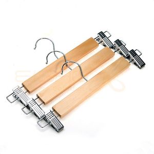 Natural Wood Retro Skirt Hanger Men Women Children Trousers Organizer with Pant Clips