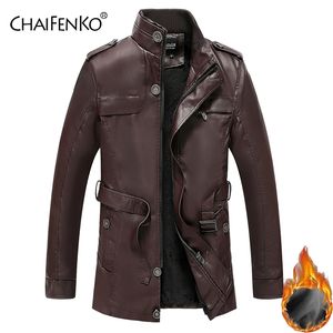 CHAIFENKO Winter Fleece Warme Männer Lederjacke Motorrad Stehkragen Kunstpelz Lederjacke Männer Mode PU Dicke Jacke Mantel 211111