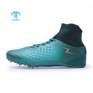 Wholesale spikes track shoes resale online - THRILLER Fashion Breathable Ultra Light Running Shoes High Top Track and Field Man Women Mesh Spikes Athletics sneake
