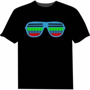 Мужчины женские звуки активированные светодиодные футболки негабаритные черные одно цветные футболки рок диско диджея эстетические футболки пара повседневная футболка 6xL 210322