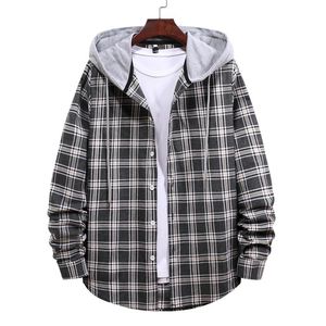 Men's Hoodies & Sweatshirts Men Women Couple Hooded Shirt Casual Plaid Long Sleeve Buttons Trun Down Collar Loose Jacket Coat