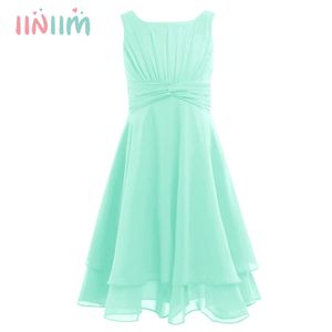 iiniim Flower Girls Dress Chiffon Knotted High-waisted Princess Dress Kids Teenager Pageant Birthday Party Vestidos Prom Dresses Q0716