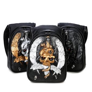 bolsa de ombro de couro homens e mulheres 3d lobo cabeça personalidade viagem mochila de alta qualidade meninas meninos meninos schoolbags