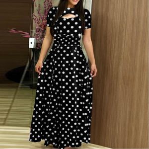 Women Short Sleeve Hollow Out O-neck Long Dress Summer Floral Print High Waist Elastic Elegant Boho Robe Maxi Dreses Plus Size Casual Dresse