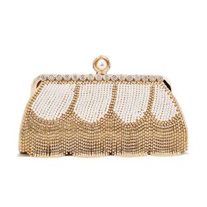 Festa de casamento feminina bolsa ouro noite bolsa de embreagem luxo diamante cristal borla pérola elegante bolsa pequena