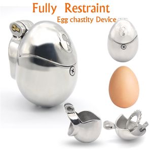 CHASTE BIRD Stainless Steel Male Egg-Type Fully Restraint Chastity Device Two Types Cock Cage Penis Ring Bondage Belt Sex Toys 210324