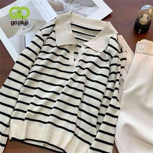 GOPLUS Sweater Black Striped Tops Oversized Women Sweaters and Pullovers Vintage Jumper Knit Top Femme Sweter Mujer C11642 210914