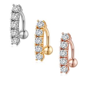 316L Rostfritt stål Crystal Gold Belly Ring Sexiga Piercing Smycken Kubik Zirkon Bell Knapp Ringar