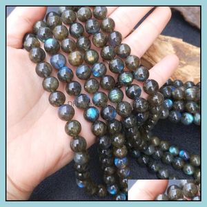 Andra svarta labradoriter runda 8/10mm för DIY -smycken som gör lösa pärlor FPPJ grossist Nature Gemstone Drop Delivery 2021 HYVHK