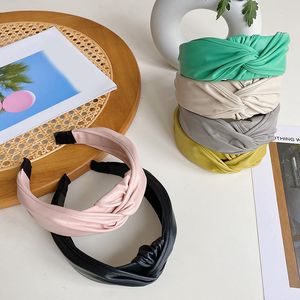 Faux Leder Reine Farbe Geknotete Stirnbänder Twist Haarband Elastische Kopf Hoop Für Frauen Mädchen Haar Zubehör Damen Erwachsene Stirnband