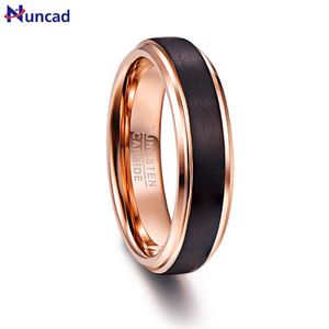 Alyanslar Nuncad 6mm Gül Altın Kaplama Tungsten Karbür Erkekler Siyah Fırçalı Bant Adım Eğimli Kenar Konforu Boyut Boyutu 5-12