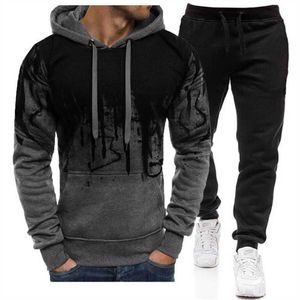 Men Fashion Hoodies Suits Fleece Two Piece Tops and Pants Casual Hooded Pullover Sports Clothing Large Size 4XL X0909