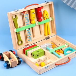 Drewniany zestaw narzędzi dla dzieci, projekt zabawki z pudełkiem, kreatywny prezent edukacyjny dla chłopców i dziewcząt