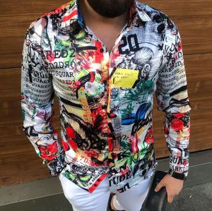 Vintage Blouse Long Sleeve Men Shirt Plus Size Print Top Camiseta 3XL Men's Casual قمصان