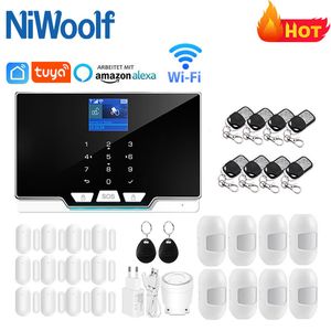 Smart life Tuya Wifi Gsm Burglar Security Alarm System Kit RFID TFT Touch Keyboard 11 voices Compatible Alexa Google Home