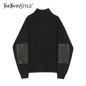 TWOTWINSTYLE Oversized Black Sweater For Female Turtleneck Long Sleeve Casual Loose Knitted Tops Female Clothing Autumn 210517