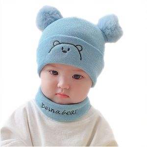Baby Scarf Cap Set Cute Bear Pattern 2 Hairball Beanies Caps Winter Stay Warm Knitted Scarf Toddler Anti Cold Suit 9 5fk L2