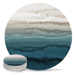 Mats Pads Cyan Gradient Retro Round Set Antiscivolo Resistente al calore Sottobicchieri per bevande in ceramica per caffè Decorazione da tavola Tovagliette