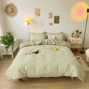 Light Cute Green Plaid Print Pattern Polyester Pillow Case Bed Sheet Breathable Comfortable Single Double Bedding Set Oceania 211007