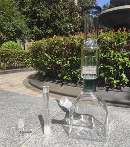 2021 16 Zoll Shisha Bong Glas Dab Rig Klarer, reiner Peacork Green Cube Base Wasserbongs Rauchrohre 14,4 mm Innengelenk