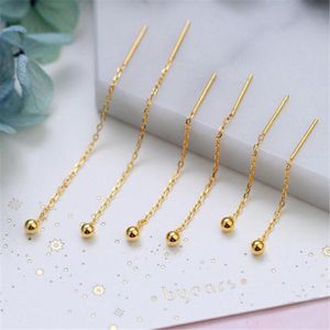 Stud Martick Simple Style Round Steel Boll Earrings Real 925 Sterling Silver Ear Line Gold Bean Pendant Woman Fashion Jewelry GSE70