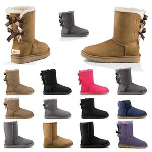 Stivali da neve da donna di alta moda Designer Donna Ragazze Caviglia Pelliccia invernale Pelle Stivaletti da donna di lusso Bailey Bow Chestnut Nero Marrone Wggs Boot Shoes