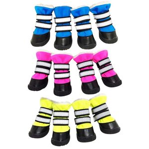 Hundebekleidung 4PCS Anti-Rutsch-Schneestiefel Winter-Haustierschuhe Wasserdichter Regen für mittelgroße große Hunde Multi-Farben