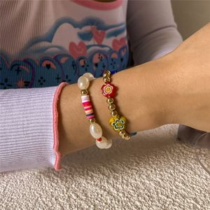 Ethnische Hamdmade Soft Pottery Armband-Sets für Frauen Mädchen Kpop Y2K Perlen Perlenstrang Charm Armbänder Paare Schmuck