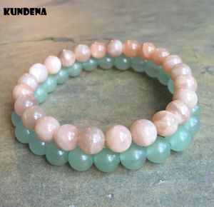 8mm uppsättning av 2 pärla s mode kvinnor rosa grön natursten armband bäst för kärlek julklapp