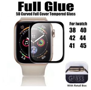 Saat Camı Ekran Koruyucusu toptan satış-5D Tam Tutkal Tam Kapsama Temperli Cam Ekran Koruyucu Apple İzle IWATCH Perakende Paketi ile
