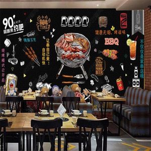 Wallpapers Hand-painted Blackboard Barbecue Beer Restaurant Industrial Decor 3D Wall Paper Snack Bar Mural Wallpaper Papel De Parede