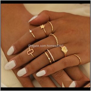 Jewelry8PCS / Set Moda Prosta Design Vintage Gold Color Joint Pierścionki Zestawy Dla Kobiet Biżuteria Koreański Wedding Drop Dostawa 2021 OR1CX