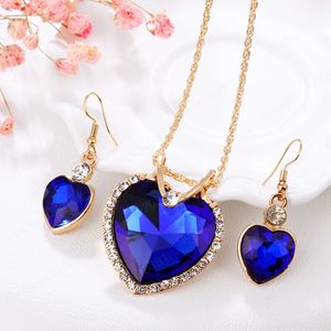 Love Heart Crstal Jewelry Sets For Women Rhinestone Necklace Drop Earrings Wedding Bridal Party Jewelry