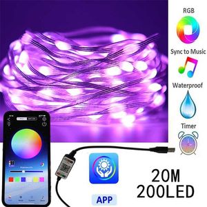 USB LED String Light Smart Garland Bluetooth App Control Lâmpada à prova d 'água Luz de fadas ao ar livre música para decoração da árvore de Natal 211122