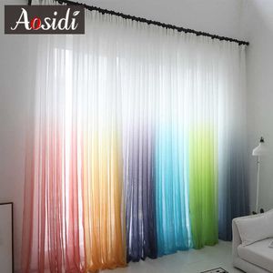 Modern gradient color window tulle Curtain for living room bedroom organza voile Curtain el Decoration blue Sheer Curtain 210712