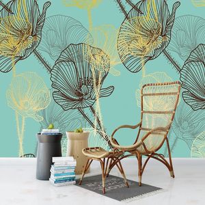 Personalizado Papel de Parede Nordic 3D Golden Flower Art Art Plant Pintura de Parede Sala de estar TV Sofá Bedroom Decor Papel de Parede