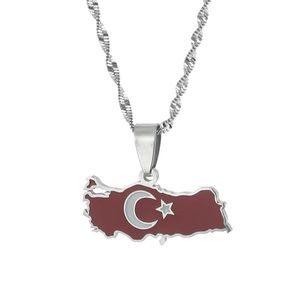 Catene Argento Turchia Mappa Bandiera Collana Pendente Donna Turkiye Turca Cumhuriyeti Gioielli di moda color oro