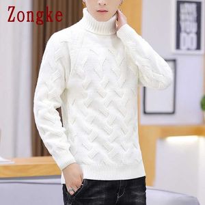 Zongke 캐주얼 화이트 터틀넥 남자 의류 겨울 스웨터 남자 코트 솔리드 풀오버 망 Turtleneck M-3XL 2021 봄 새로운 Y0907