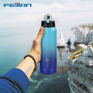 Feijian Thermos Flasks、二重壁真空瓶、クラシックアーミーグリーンウォーターボトル18/10ステンレススチール、屋外の胞体210913
