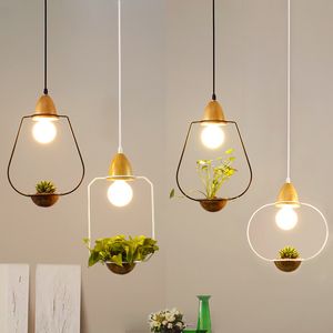 Modern Green Plant Pendant Lamp Wrought Iron Circle Glass Bowl chandelier Restaurant Bar Cafe Study Decor Wood Hang Lamp