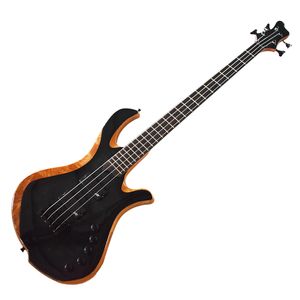 Fabriksuttag-4 strängar svart ask elektrisk basgitarr med mörkt grönt mönster, rosewood fretboard
