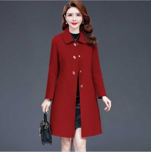 Frauen Trenchcoats Lange Mutter Damen Winter Rot Dunkelgrün Blau Wollmantel Mutter Weibliche Einreiher Umlegekragen Kaschmir Overco